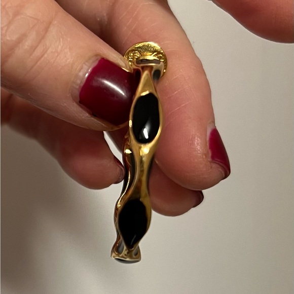 Frances Valentine Black and Gold Enamel Hoop Earrings - Picture 5 of 8